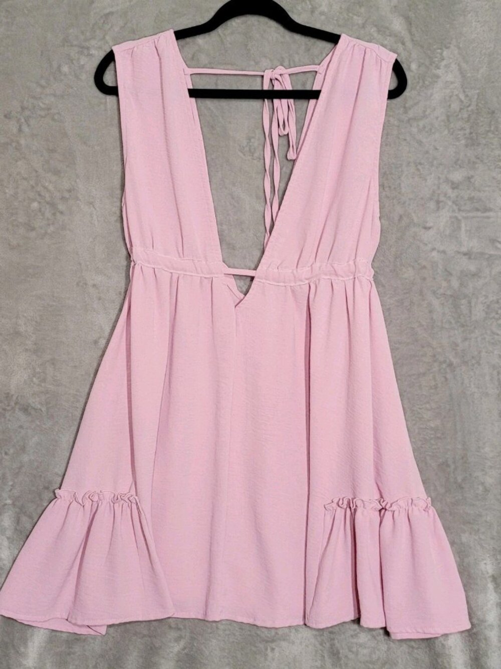 LYANER Deep V Neck Ruffle Mini Dress Or Cover-up Pink Short Babydoll Sz L